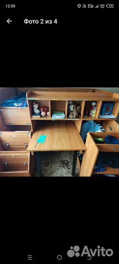 Детская кровать чердак со столом и шкафом бу