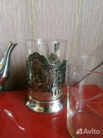 Подстаканники СССР, чайник, стаканы, мельхиор