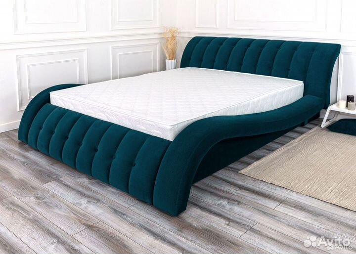 Кровать двуспальная 140х200 морская волна