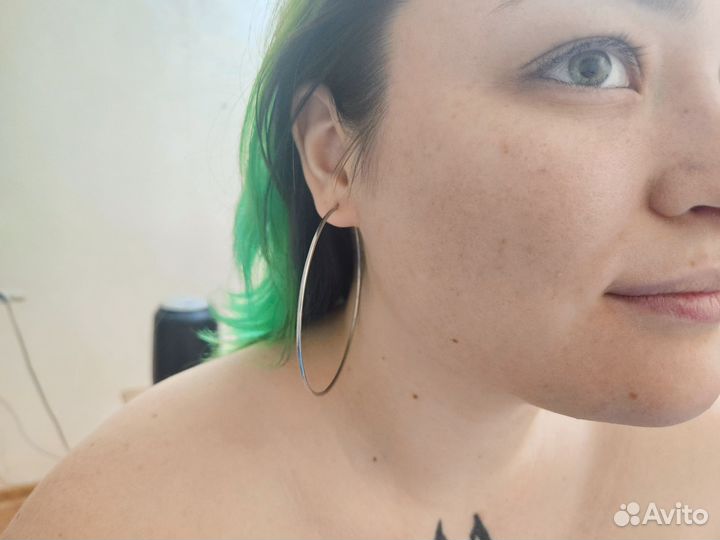 Серьги круглые большие серебристые