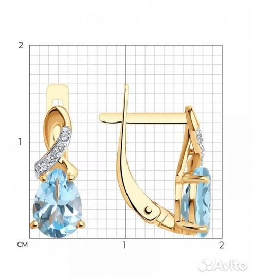 Серьги 585 пробы с вставкой фианит,голубой топаз
