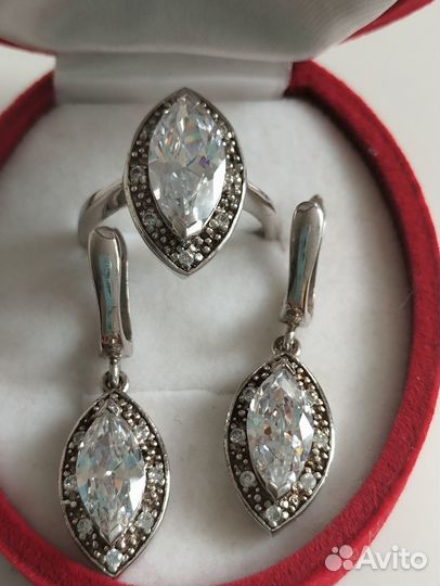 Серебряный набор серьги и кольцо