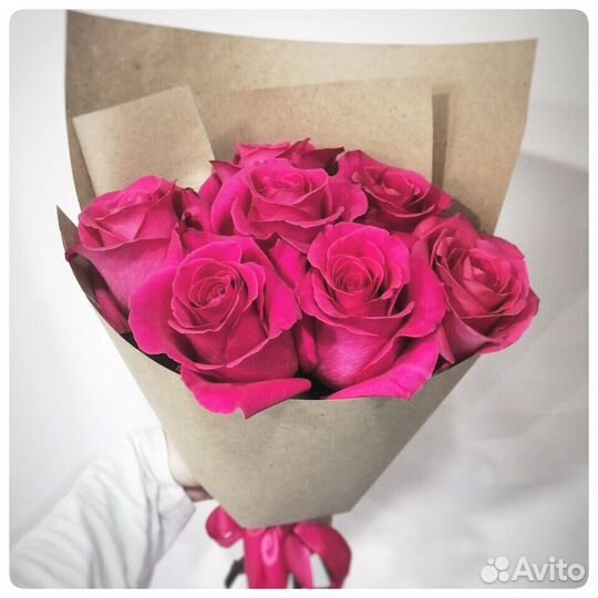 Розы (70 см) малиновые Эквадор 7 шт