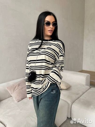 Лонгслив miu miu в полоску