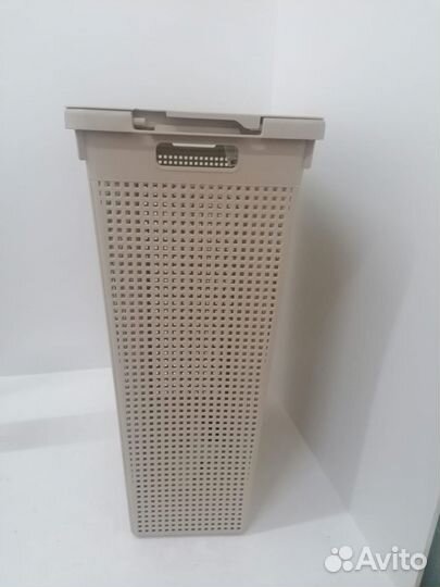 Корзина для белья Лофт violet, латте, узкая,с крыш