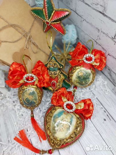 Новогодние игрушки ручной работы набор 5шт