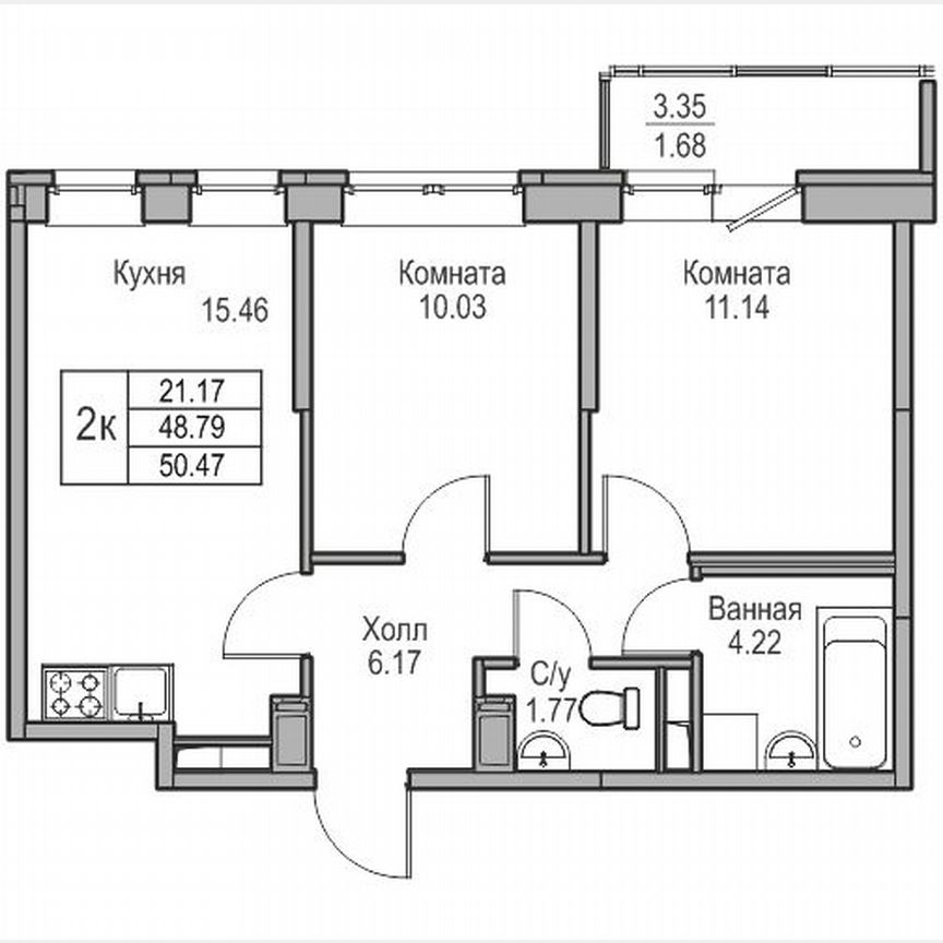 2-к. квартира, 50,5 м², 11/23 эт.