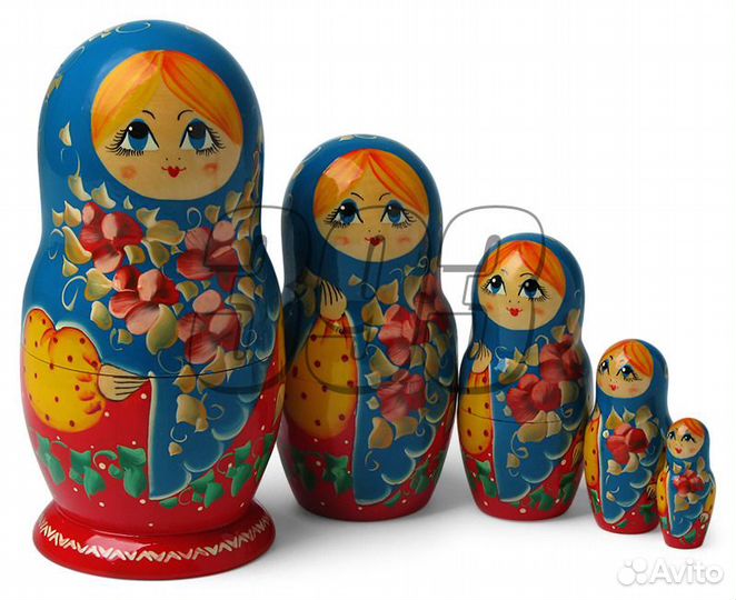 Матрёшка Цветочная голубая (5 мест) (24584)