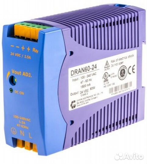 Dran60-24, Блок питания 24В,2.5А,60Вт на дин рейку