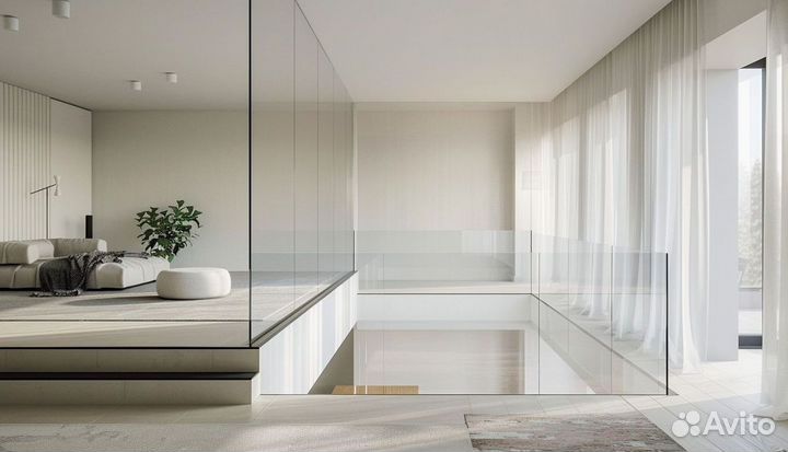 Ограждение лестницы из стекла