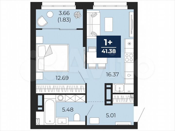 1-к. квартира, 41,4 м², 5/21 эт.