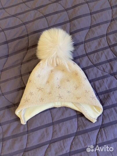 Шапка зимняя для девочки с меховым помпоном