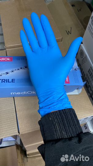 Перчатки нитриловые М размер голубой цвет