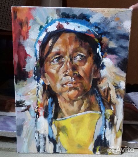 Копия работы Н.И. Фешина. Картина индеец