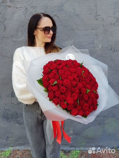101 красная роза 40 см