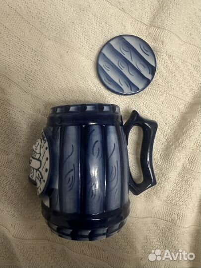 Винтажная пивная кружка ‘Гжель’ с крышкой