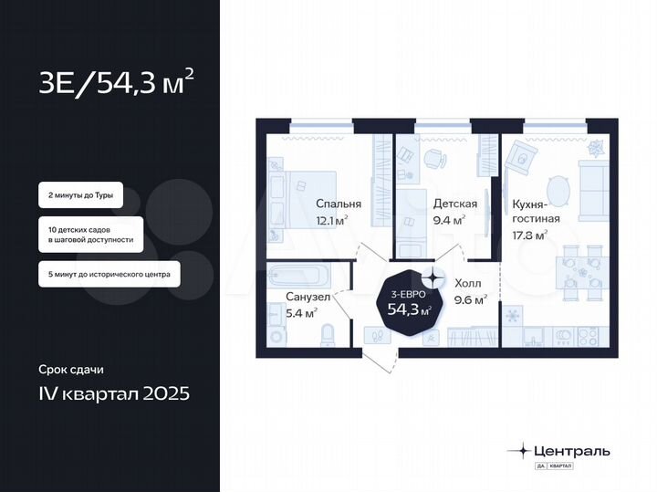 2-к. квартира, 54,3 м², 2/16 эт.