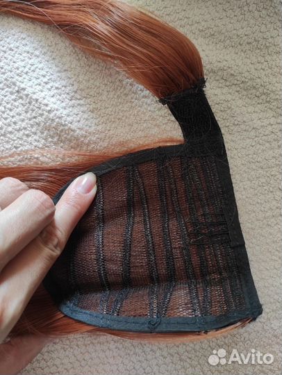 Шиньон хвост на заколках и липучке рыжий