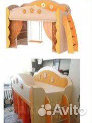 Кровать-чердак цветочная фея и стол маугли