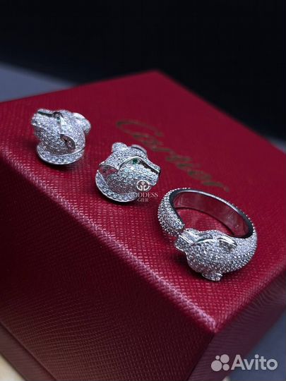 Кольцо и серьги Cartier серебро 925 пробы, цирконы