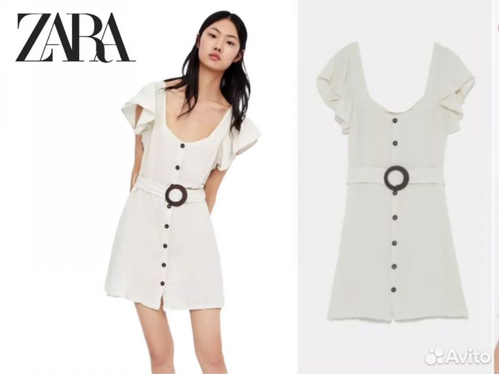 Платье летнее льняное zara светлое 42 44