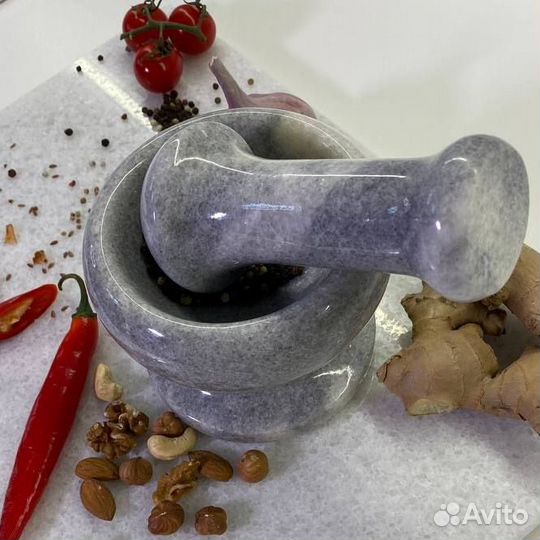 Ступка с пестиком из мрамора серого
