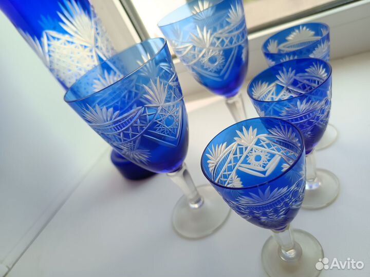 Сервиз цветное стекло кобальт советский
