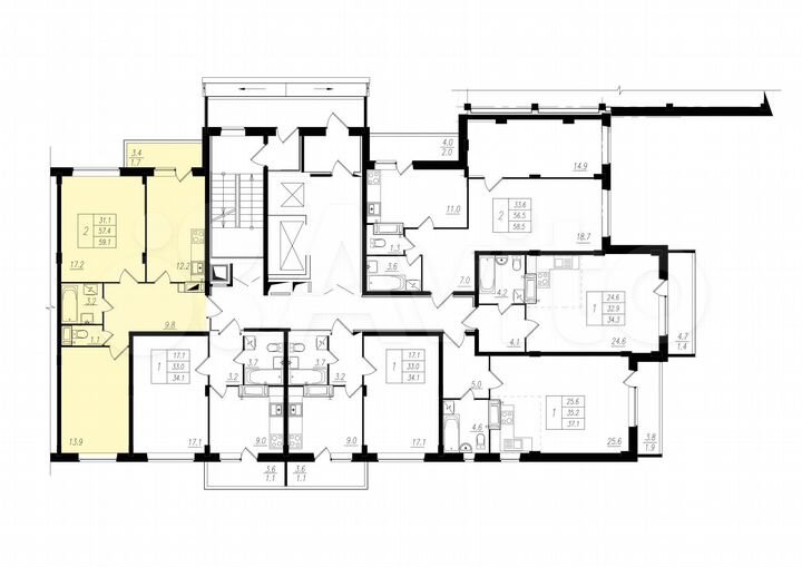 2-к. квартира, 59,1 м², 11/16 эт.