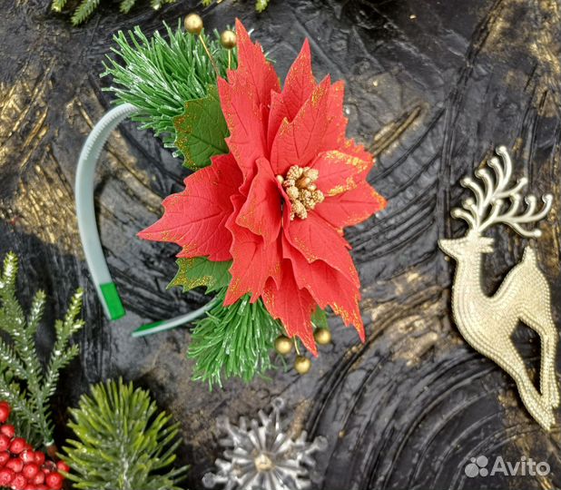 Ободок новогодний Пуансеттия