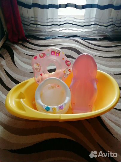 Ванночка для купания с горкой, стульчик, круг