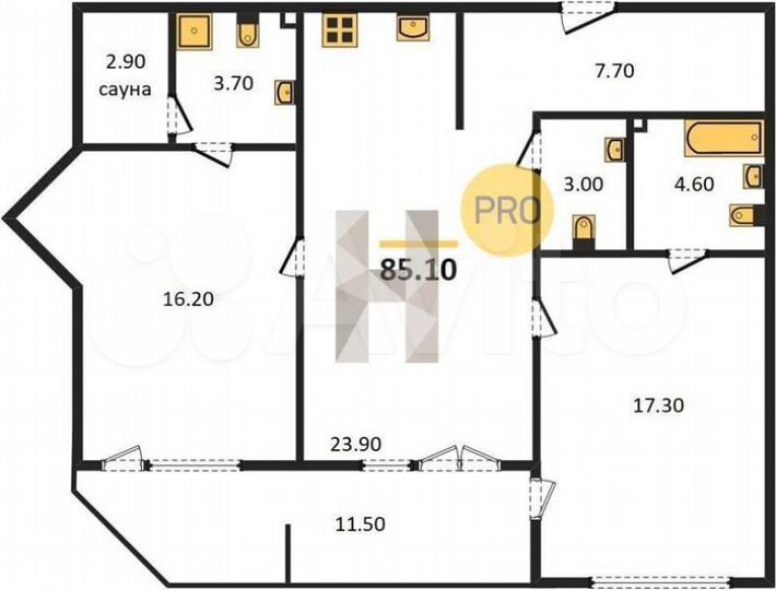 2-к. квартира, 85,1 м², 3/14 эт.