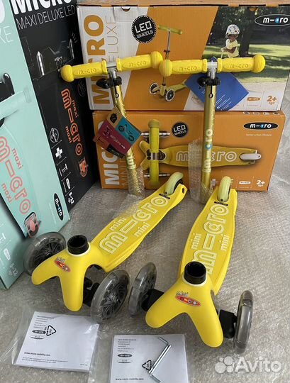 Самокат Желтый Mini micro deluxe LED new