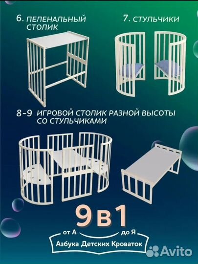 Детская кроватка трансформер 9 в 1