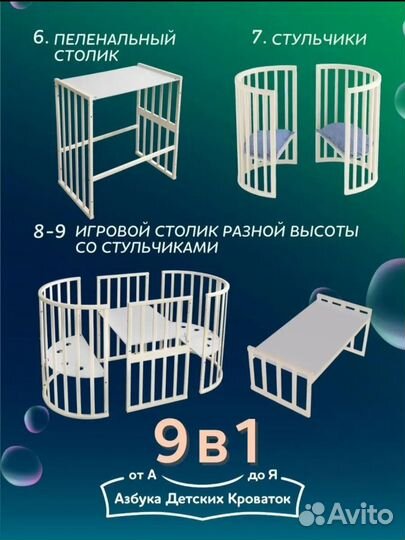 Детская кроватка трансформер 9 в 1