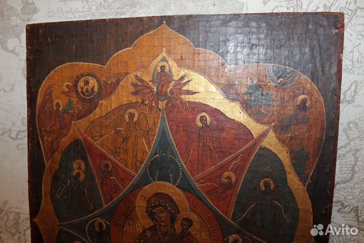 Старинная икона Неопалимая Купина 49*35 золото