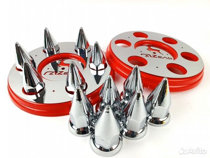 Колпаки Газель нержавейка красные хром к-т 2 шт