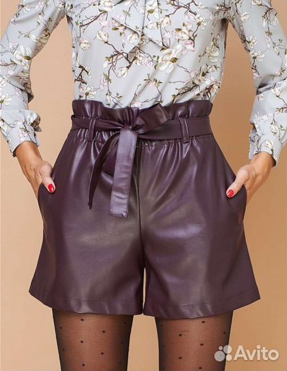 Шорты женские кожаные бордо