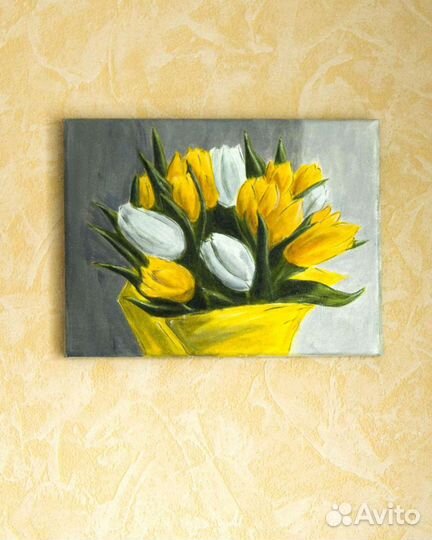 Картина акрил холст тюльпаны цветы