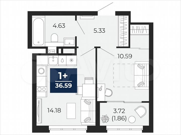 1-к. квартира, 36,6 м², 4/21 эт.