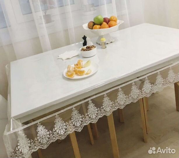 Силиконовая скатерть гибкое стекло с кружевом