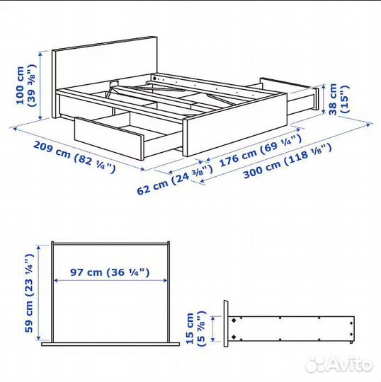 Кровать IKEA malm 4 ящика и матрас