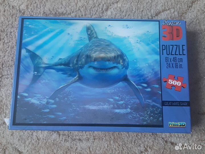 Супер 3D Пазл Большая белая акула, 500 деталей