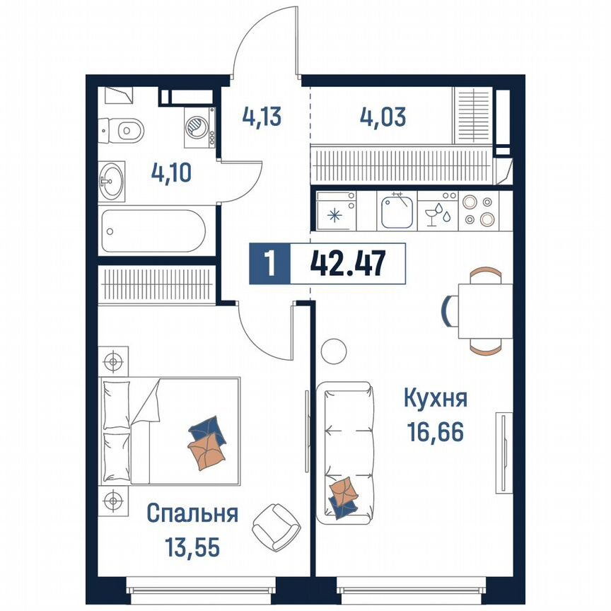 1-к. квартира, 42,5 м², 14/18 эт.
