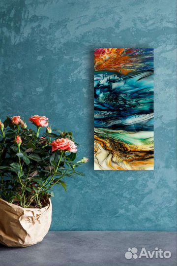 Картина абстракция Закат в технике флюид арт