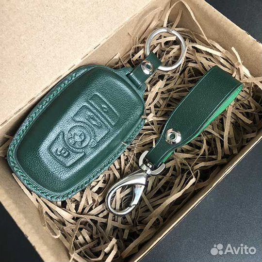Кожаный чехол для авто ключа BMW зеленый