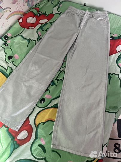 Джинсы sela металлик серебристые 152