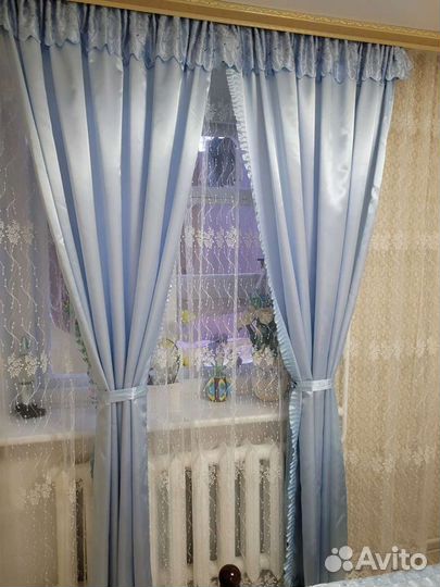 Покрывало на 2 х спальную кровать+шторы+ тюль