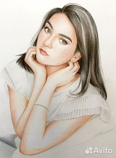 Портрет по фото цветными карандашами