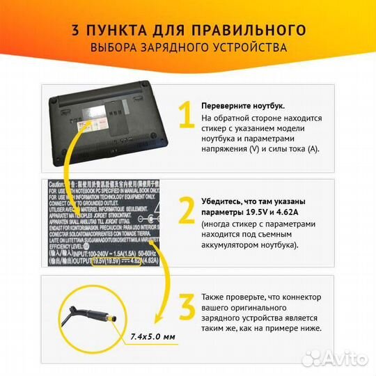 Блок питания для ноутбука HP 19.5V 4.62A, 90W, 7.4