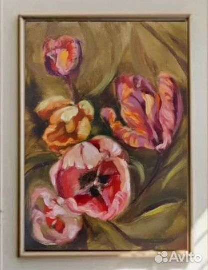 Картина маслом Этюд Тюльпаны на картоне